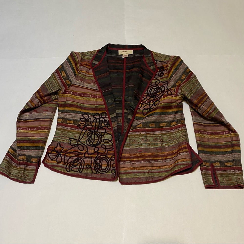 Vintage Anni By Natural Multi Colored Open Front Jacket - Picture 3 of 8